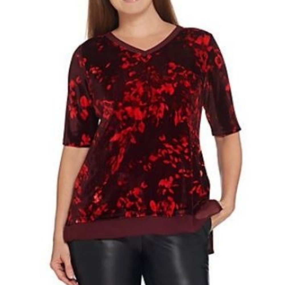 H by Halston Printed Knit Tunic with Chiffon Hem